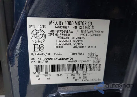 2016 Ford F-250 Lariat from USA, damaged, VIN 1FT7W2BTXGEB09496
